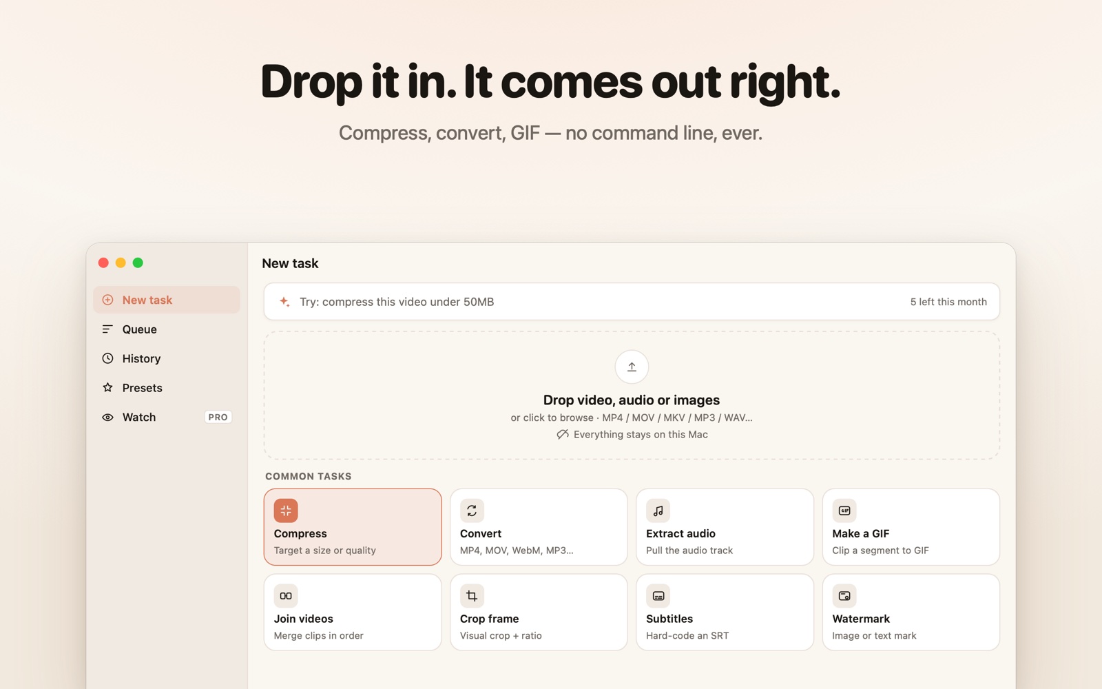 Drop a file in, pick a task card